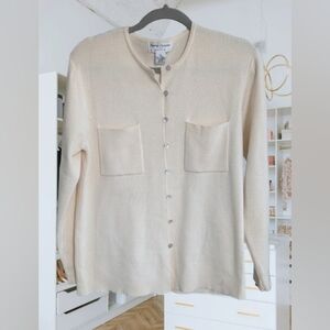 Rena Rowan Saville Lambswool Cardigan Sz Medium UK Made Mother‎ of Pearl Buttons